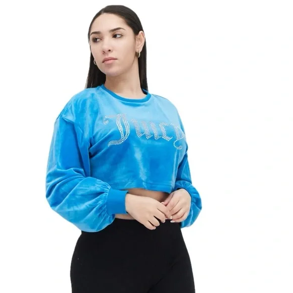 Juicy Couture Embellished Sweatshirt in Turquoise Flash - Picture 2 of 5